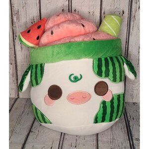 12" Cuddle Barn Plushgoals Watermelon Mooshake Cow Plush Fruit Smoothie Kawaii